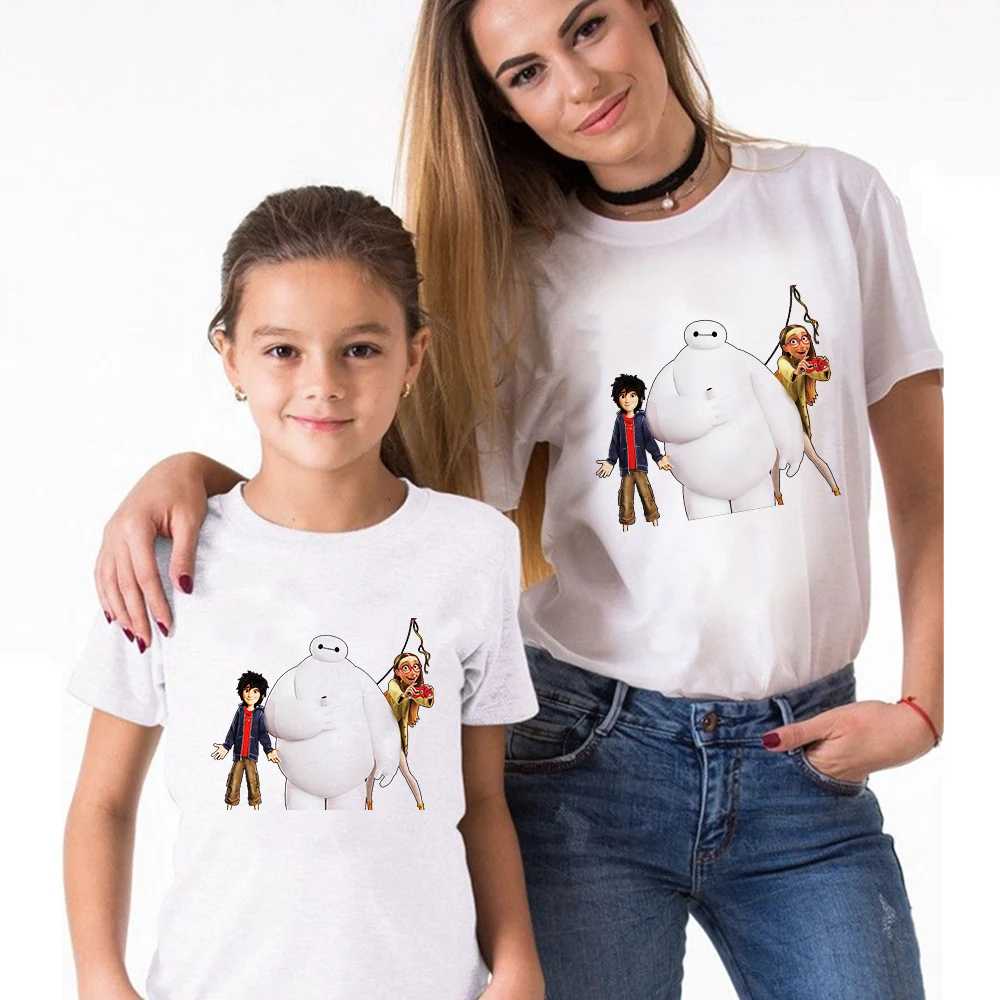 

Disney T-shirt Women Big Hero 6 Printed Hipster Cute Baymax Baby Girls Tops Summer Urbano Casual Mom Family Matching Clothes