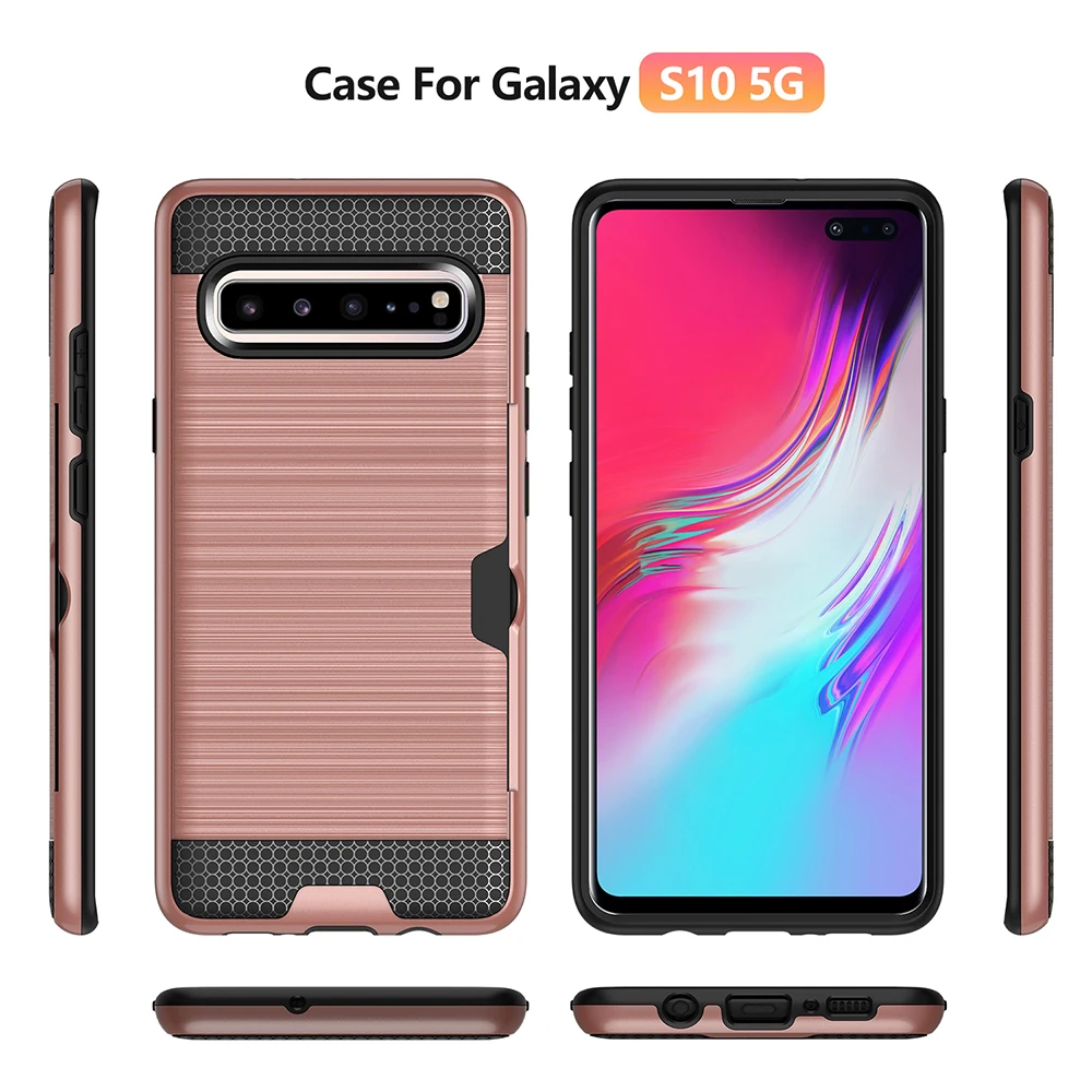 For Samsung Galaxy S10 S8 S9 Plus S10e S20 Case Shockproof TPU + PC Brushed Armor Card Slot Back cover Note 8 9 10+ | Мобильные
