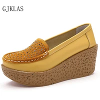 rhinestone genuine leather high heels size 41 platform wedges shoes for women casuales comfortable shoes loafers women heels