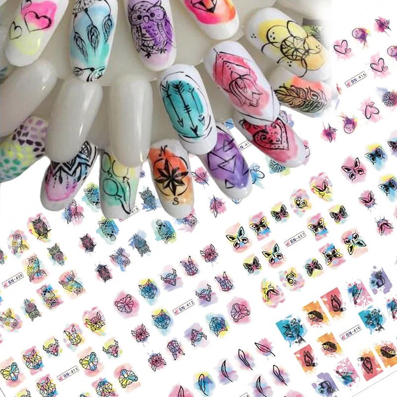 1 шт. водная наклейка для ногтей и животные Цветы Смешанные Простые Летние