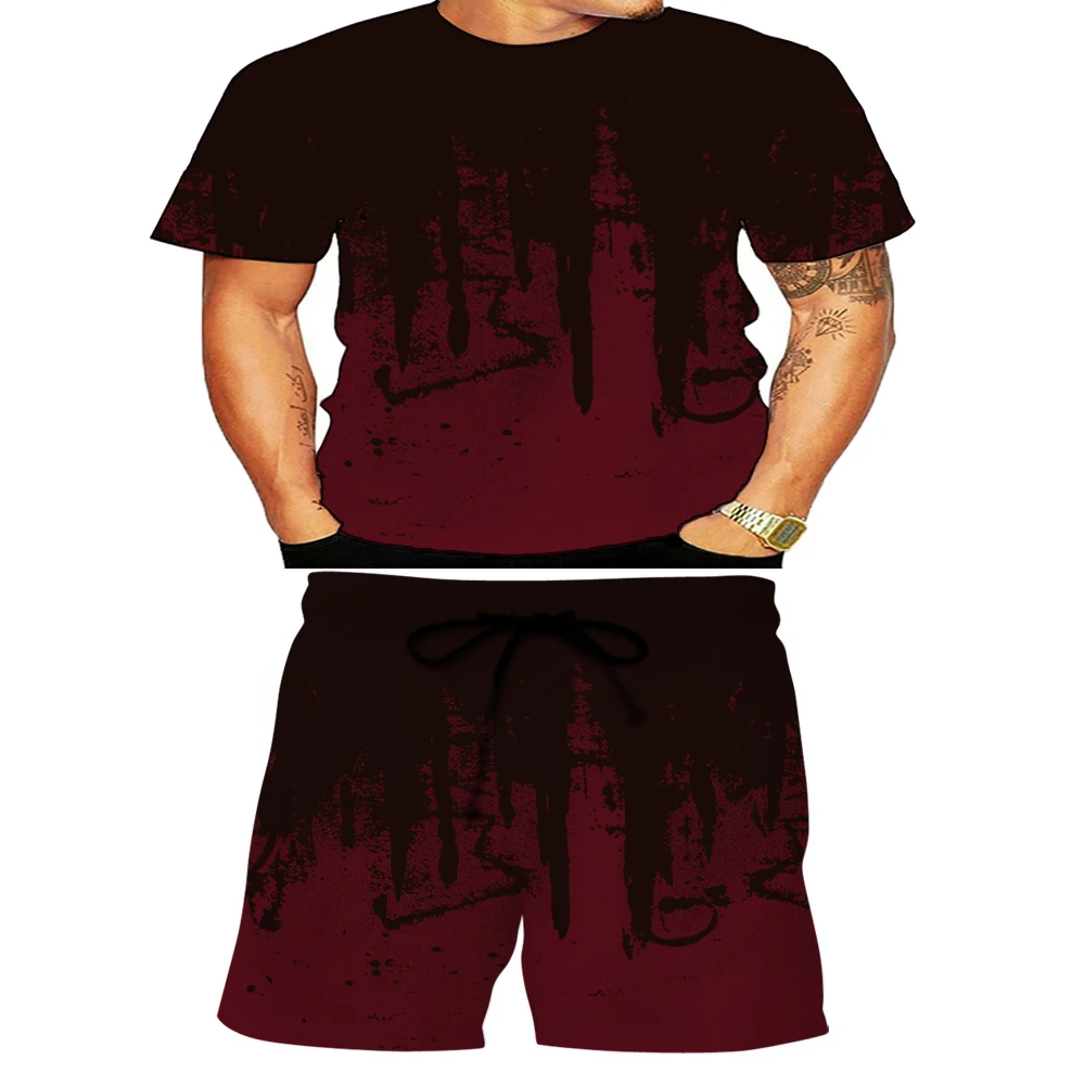 

2021 summer new European and American fashion men's Inkjet 3D digital printing t-shirt men's and women's leisure jogging suit