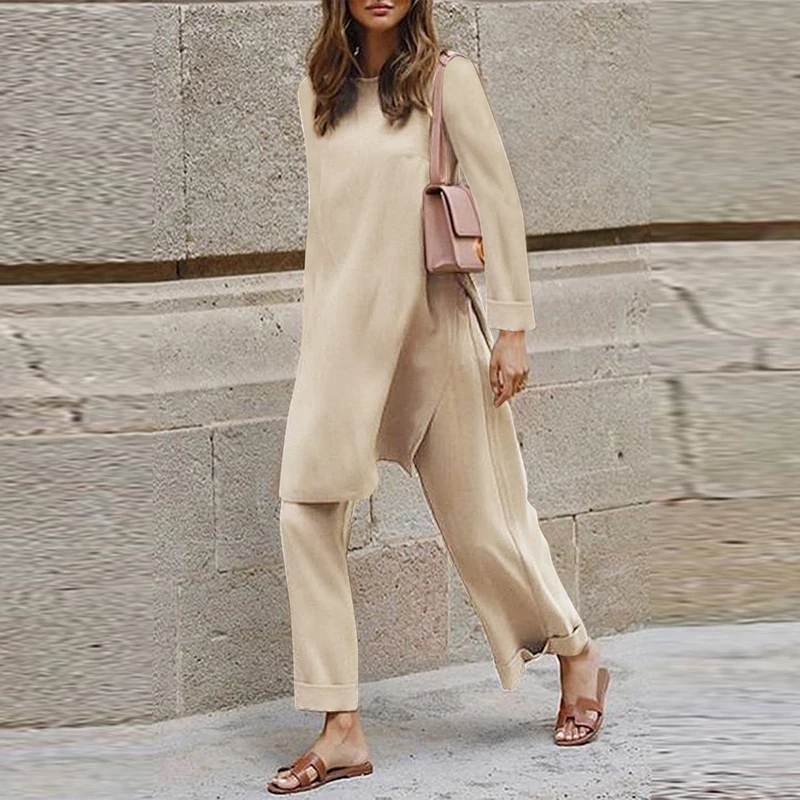 

Женский Повседневный пуловер с круглым вырезом и брюки с широкими штанинами