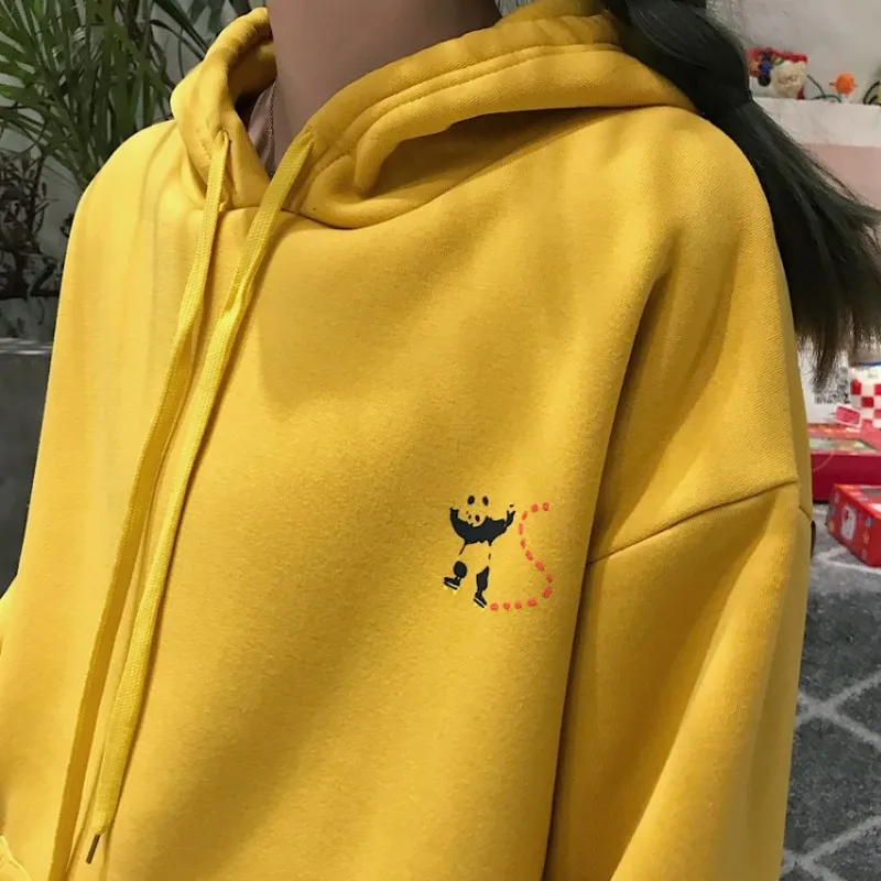 Толстовка с принтом панды Женская толстовка длинным рукавом пуловер капюшоном