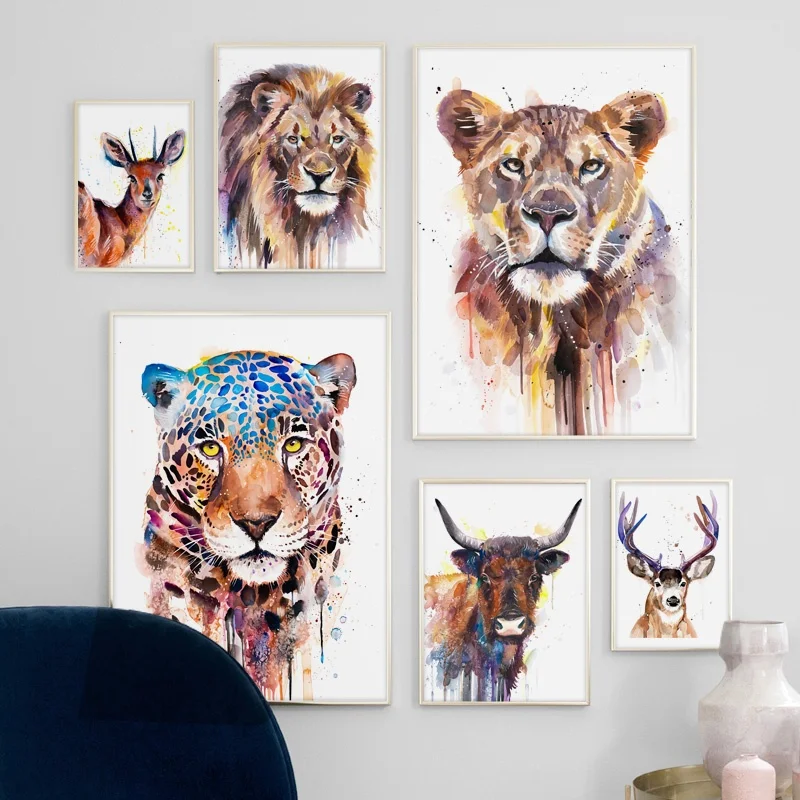 

Lion Leopard Deer Bison Wall Art Canvas Painting Nordic Posters And Prints Wall Pictures For Living Room animal Home Decoration