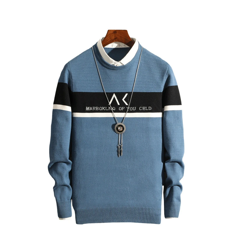 

Duckwaver Casual Men's Sweater O-Neck Striped Slim Fit Knittwear 2021 Autumn Mens Sweaters Pullovers Pullover Men Pull Homme