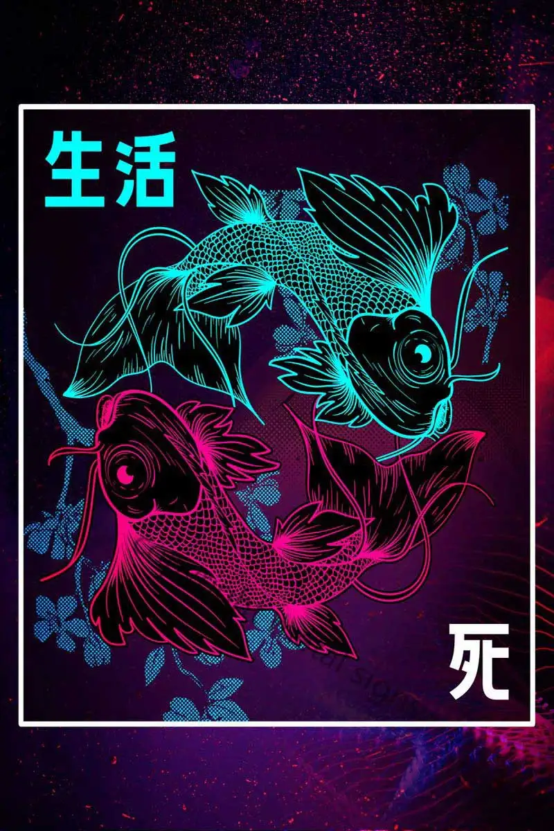 

Жестяные таблички Vaporwave Koi в японском стиле, декор для стен, винтажная неоновая вывеска в стиле ретро для кафе, дома, клуба, мужской пещеры