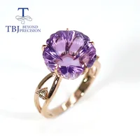new 14K rose gold diamond ring natural brazil flower shape cutting  amethyst gemstone fine jewelry for women nice gift