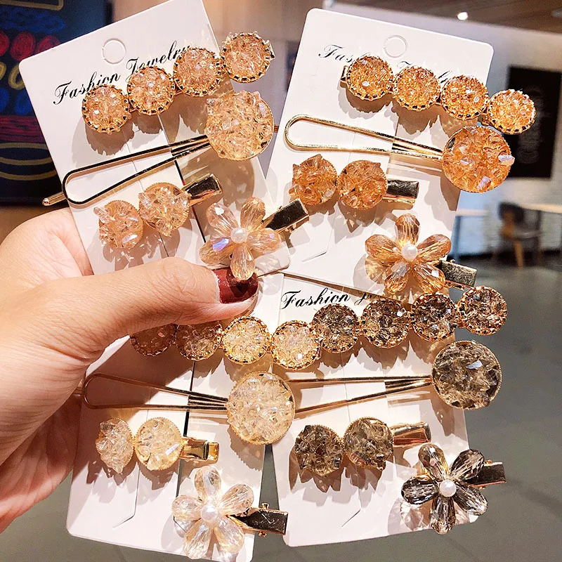 4 шт./компл. новые женские роскошные круглые заколки для волос с кристаллами и