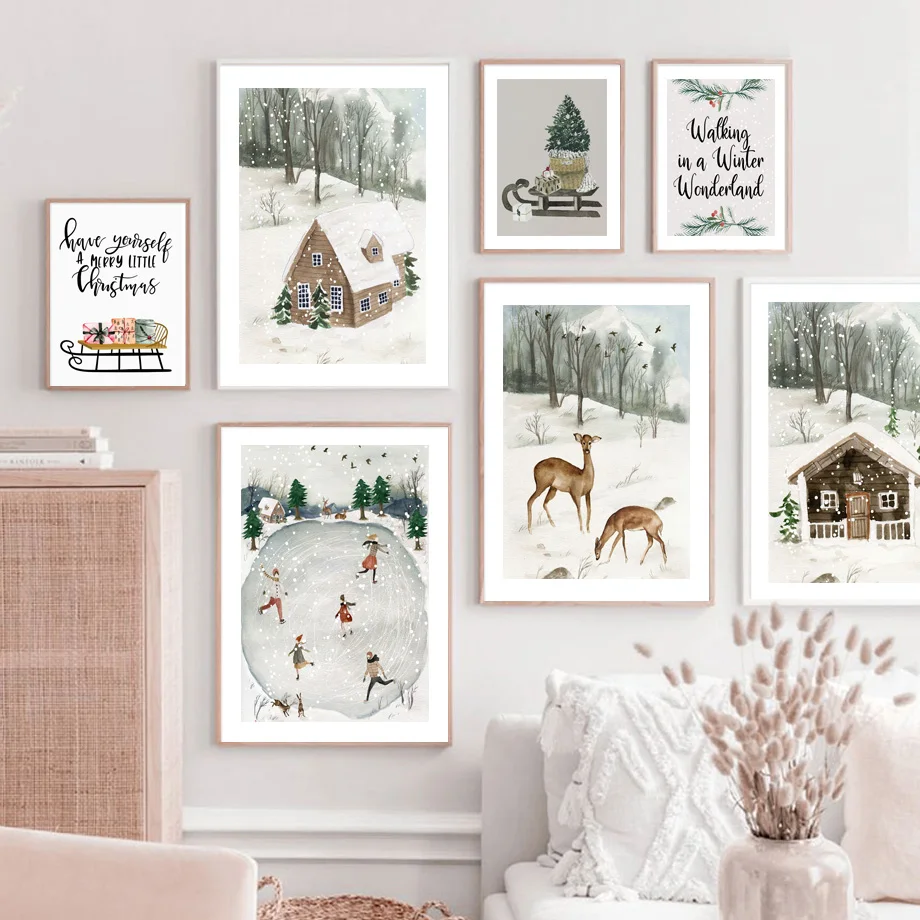 

Santa Claus Reindeer Christmas Tree Snow Bear Nordic Wall Art Canvas Painting Posters And Prints Living Kids Room Interior Decor
