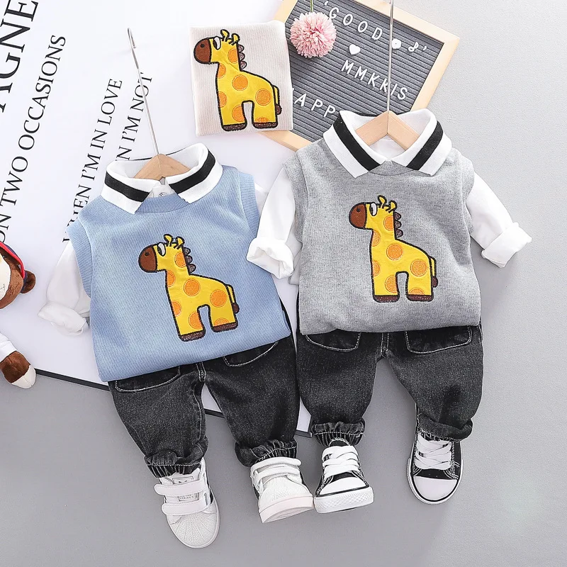 

Children's suit Boy clothes Spring and Autumn sweater Vest shirt Long sleeves trousers Three piece suit Vest Jeans