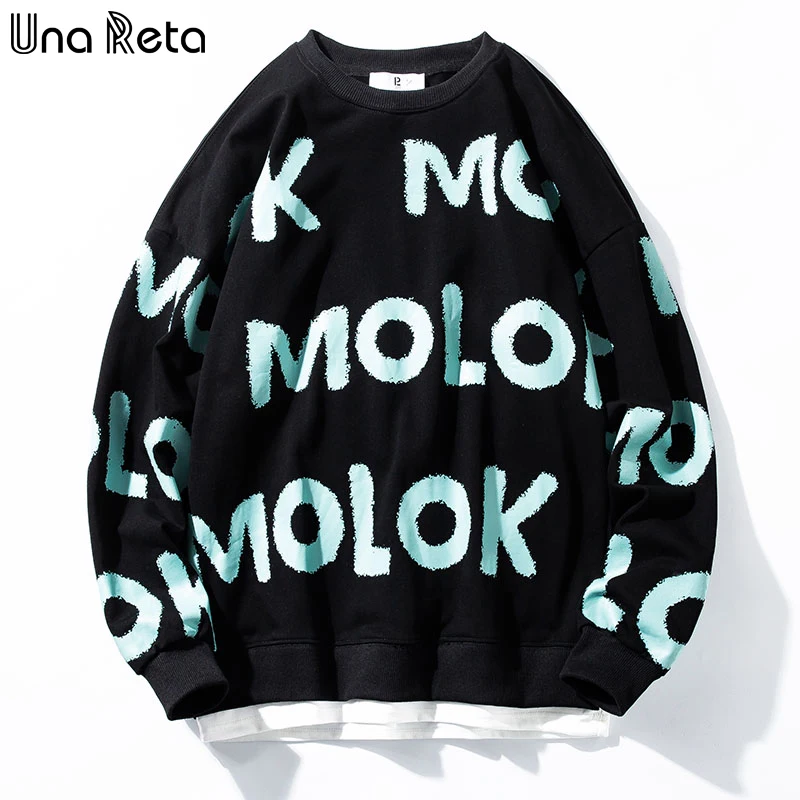 

Una Reta Sweatshirts Spring New Men Clothing Hip Hop Fake Two Piece Pullover Harajuku Tops Letter Print Oversized Sweatshirt Man