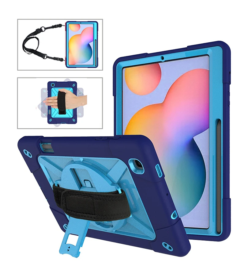 

Shockproof Silicone Case with Shoulder Strap for Samsung Galaxy Tab S6 Lite 10.4 2020 P615/P610 Kids Durable Cover+Pen
