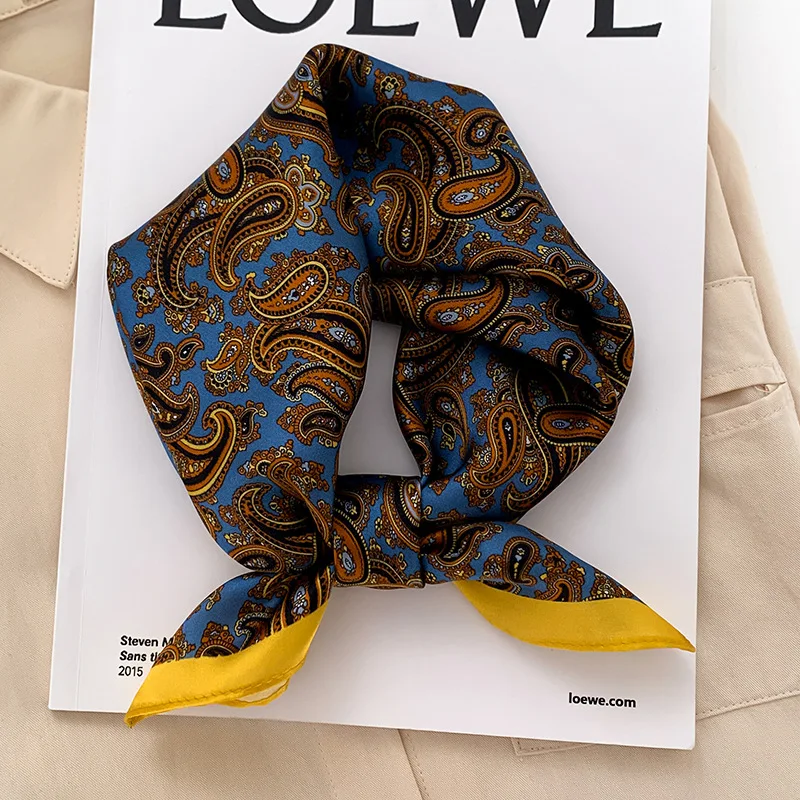 53cm 100% Silk Satin Hair Scarf For Women Handkerchief Printed Bag Female Square Head Bandana Small Neck Scarves Ladies 2023 |