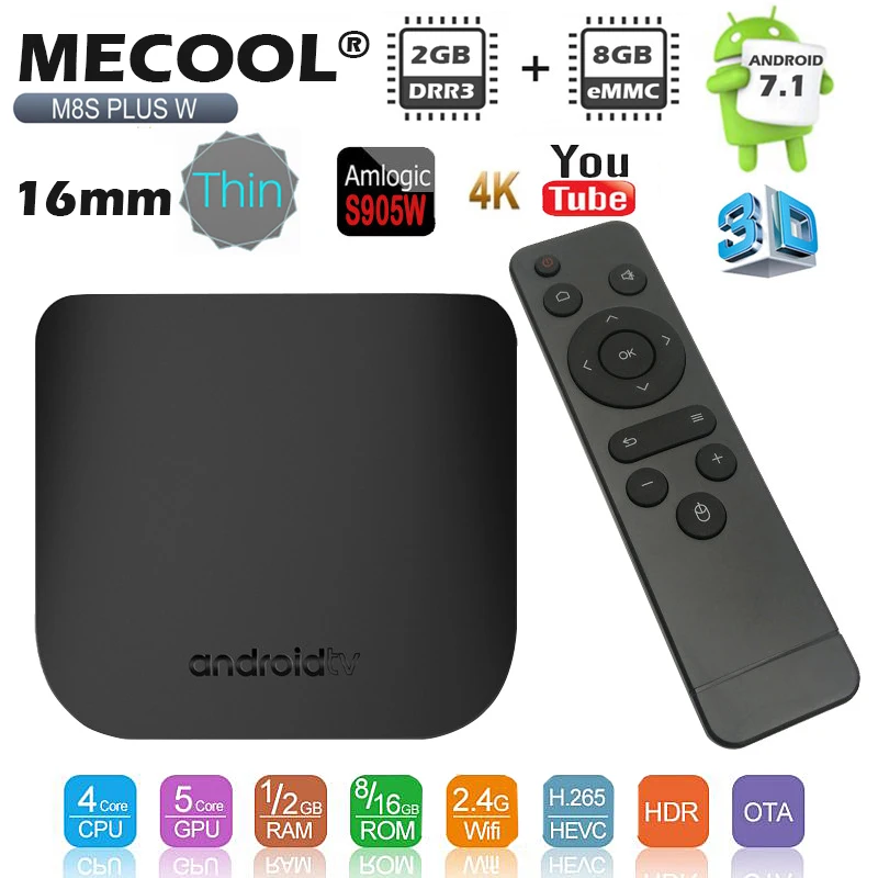 Android tv Box Amlogic S905W Android tv BOX четырехъядерный 2,4G 5G двойной WiFi Android 7,1 Smart медиаплеер Mecool M8S PLUS X