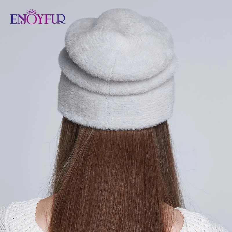 ENJOYFUR, женские шапки для зимы, имитация шерсти, толстые шапки для женщин, одноцветные, новые брендовые шапки с черепами