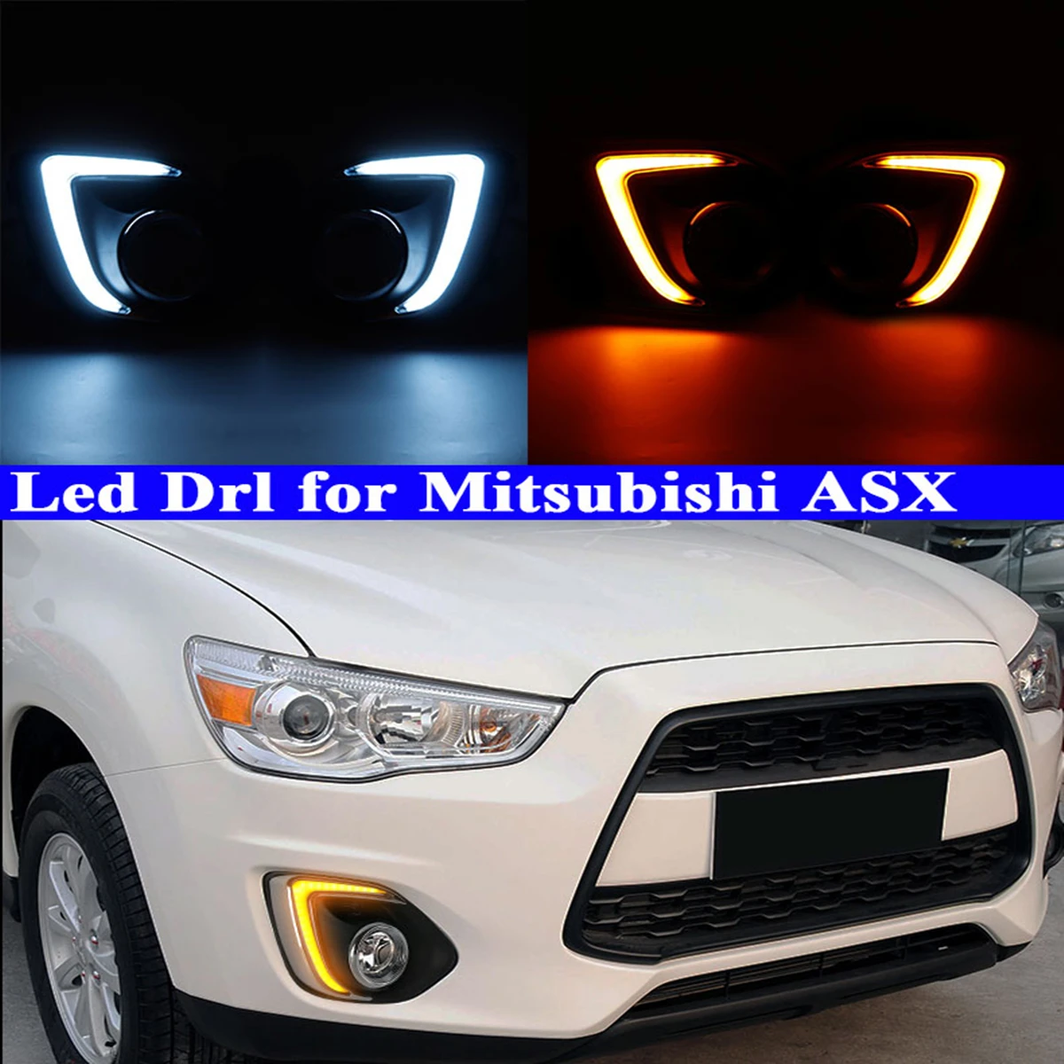 Автомобильный светодиодный Drl для Mitsubishi ASX 2013, дневной ходовой светильник, поворотный передний бампер, противотуманная фара, Дневной светильник, головной светильник