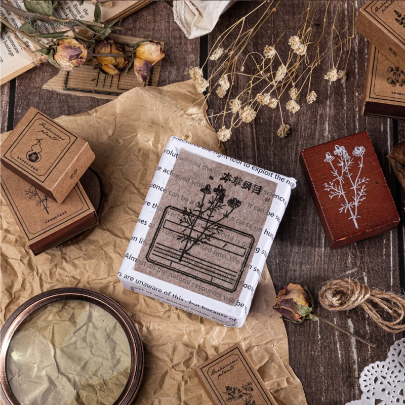 Винтажный травянистый штамп с листьями маргаритки деревянные и резиновые штампы