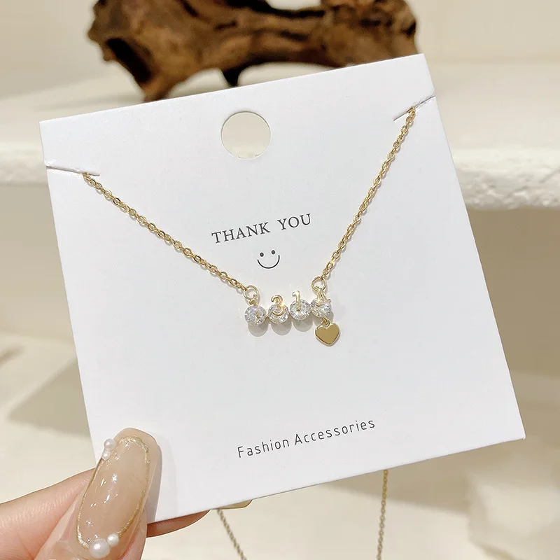 

Origin Summer Korean Fashion Stainless Steel Number Pendant Necklace for Women Shiny Cubic Zircon Love Heart Necklace Jewellery