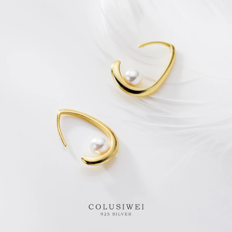

Colusiwei Genuine 925 Sterling Silver Fashion Water Drop Exquisite Stud Earrings for Women Gold Color Wedding Pearl Jewelry