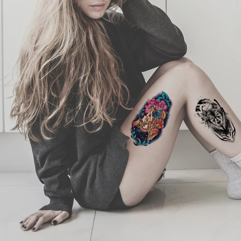 Тату-наклейка с животными лиса тигр волк дракон паук слон | Красота и здоровье