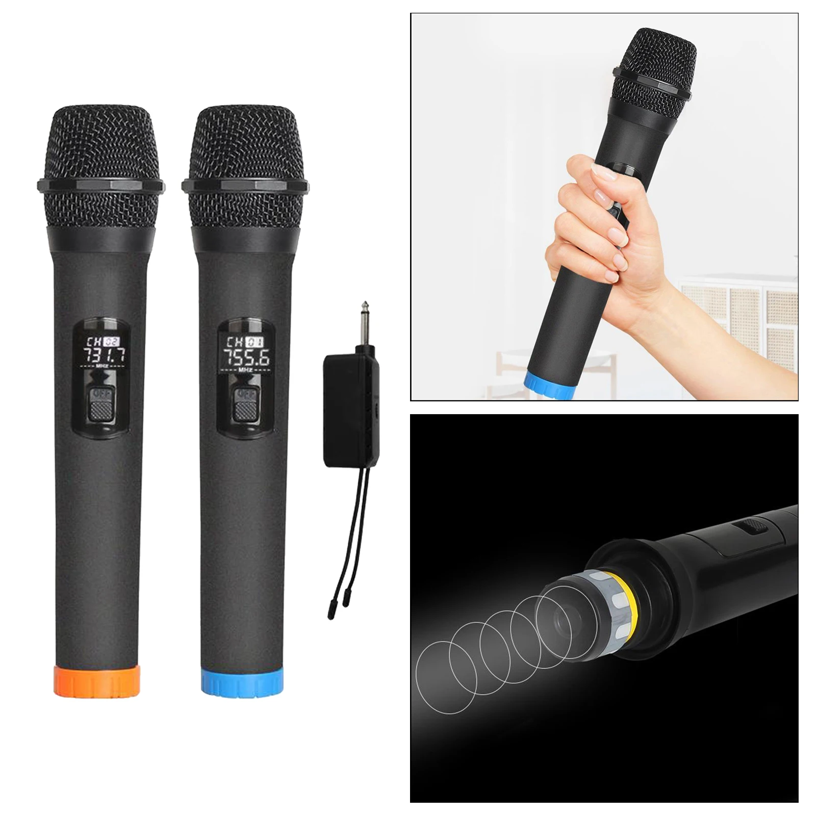 

VHF 2pcs Wireless Microphone System Handheld Mic with Receiver Display for Home