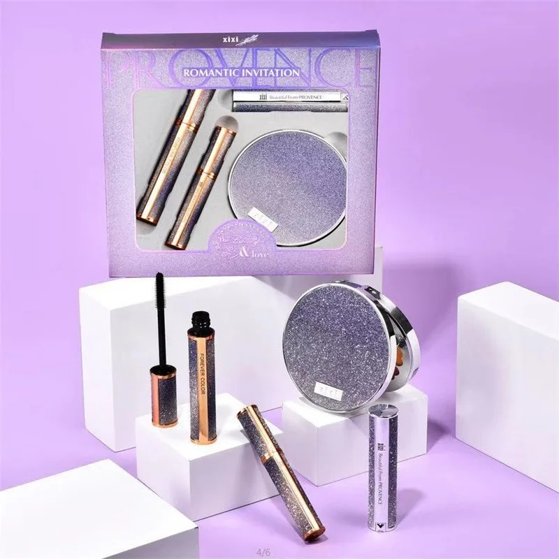 

4 IN 1 Eyeshadow Palette Glittery Long Lasting Matte Eyeshadow Lengthening Mascara Red Lipsticks Makeup Cosmetics Set Gift