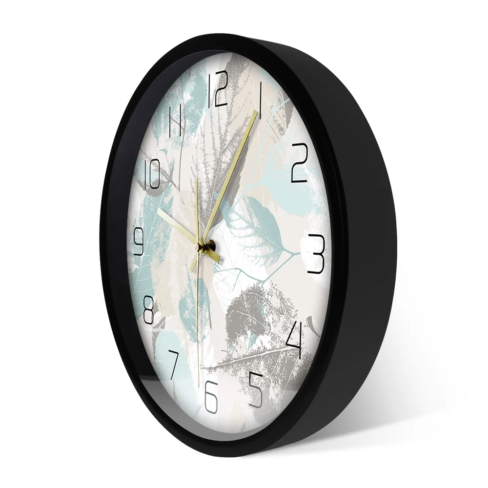 Настенные часы в современном стиле с изображением свежих листьев и растений