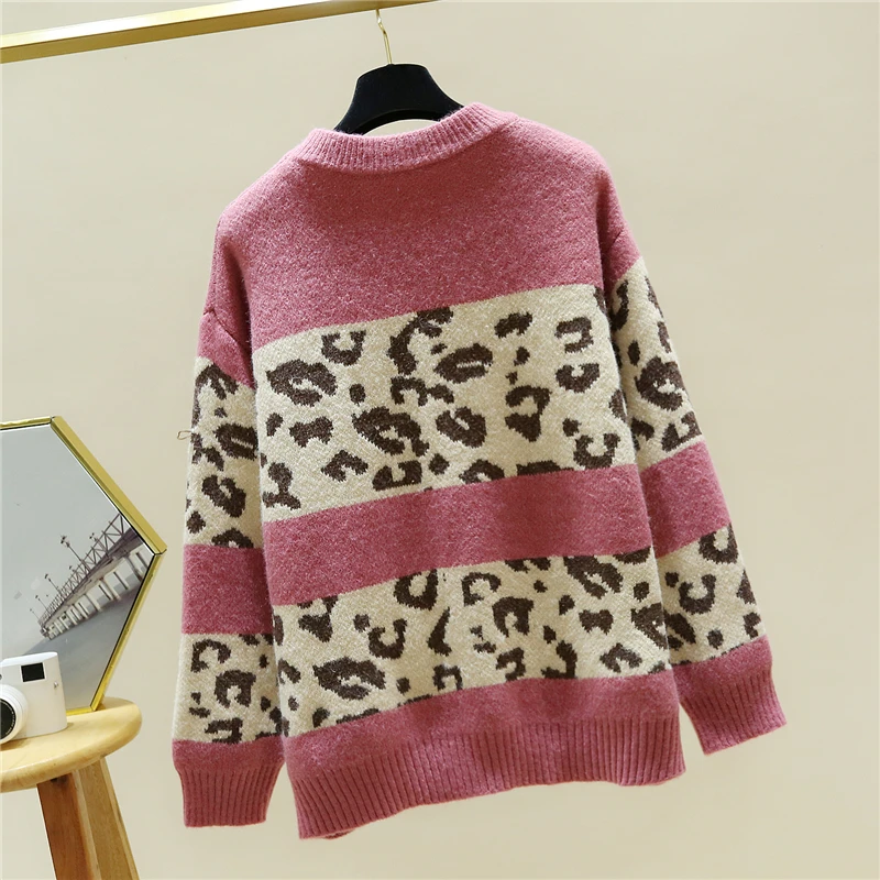 

Fall / winter 2020 new Korean loose leopard print Pullover Sweater for women wearing vintage knitwear