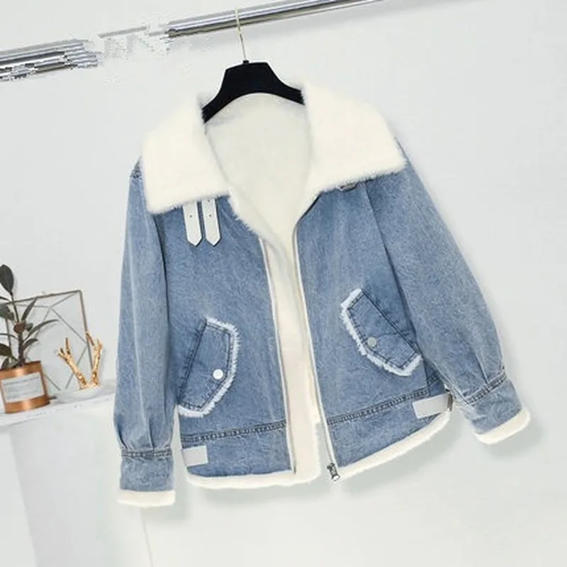2019 зимняя Новинка плюс-толстый вельветовый джинсовый жакет для женщин Корейская