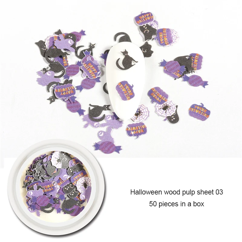 Деревянные Целлюлозные чипсы Хэллоуин летучая мышь рандомный дизайн ногтей