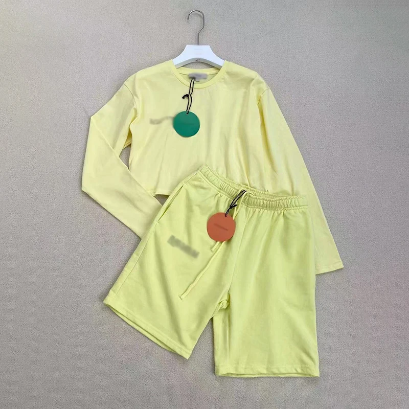 

VGH Casual Two Piece Set For Women O Neck Long Sleeve Short Tops High Waist Drawstring Shorts Loose Sets Female 2021 Summer Tide
