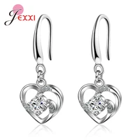 genuine silver 925 jewelry heart dangle earrings for women wedding birthday party jewelry gift multiple colors crystal earrings