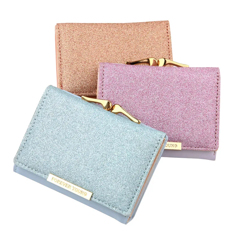 Женский блестящий кошелек, три сложения, кошельки cartera mujer, Дамский кошелек с карманом для монет, Женский кошелек, простой клатч, portefeuille femme