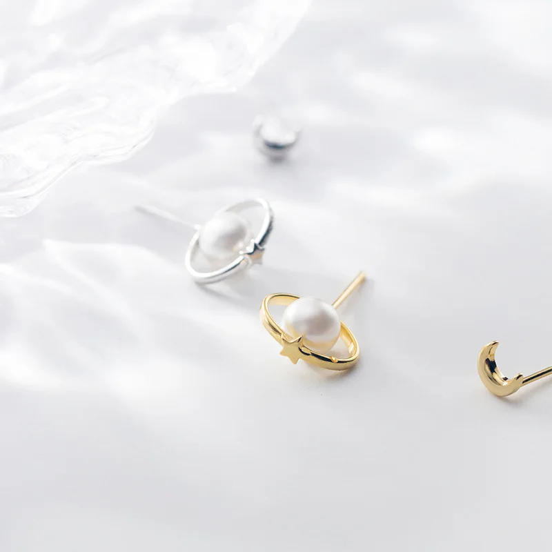 Женские асимметричные серьги-гвоздики из стерлингового серебра 925 пробы с