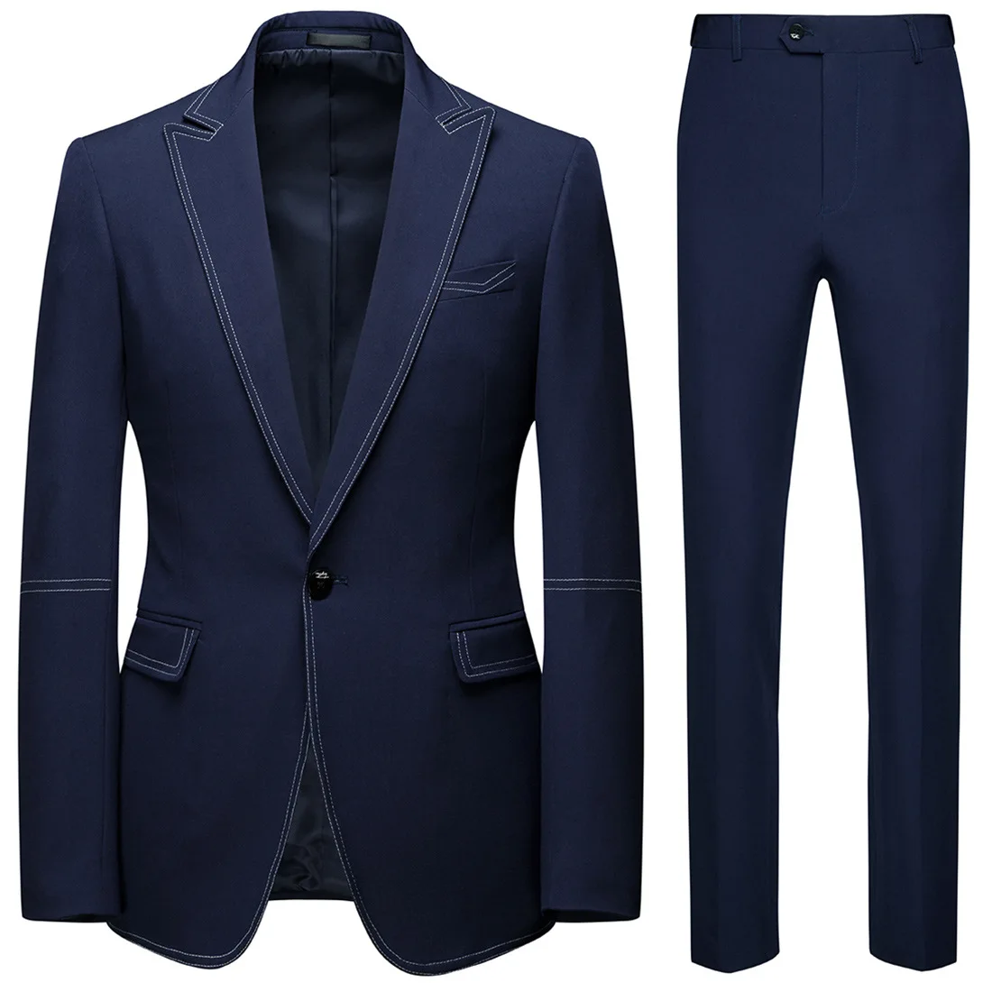 Jacket Pants British Style Slim Fit Blazer Fashion Men's Suit Set Banquet High End Large Size Open Line Blue Two Piece | Мужская