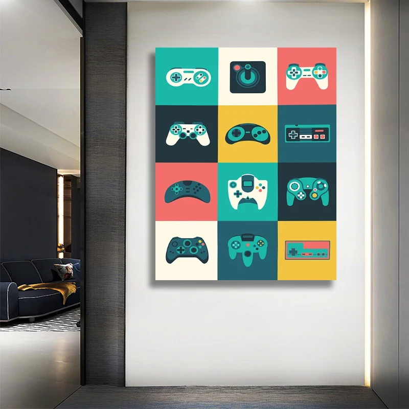 

Vintage Video Gamepad Poster and Print Wall Art Picture Illustration Canvas Painting for Gamer Boys Kids Room Home Decor