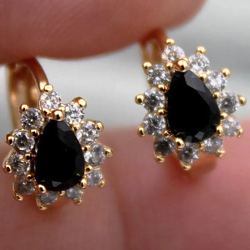 Fashion Jewelry Women Earrings Bohemian Jewelry Indian Style Flower Luxury Ear Rings Big Gem Zircon Gold Earrings OBS1318