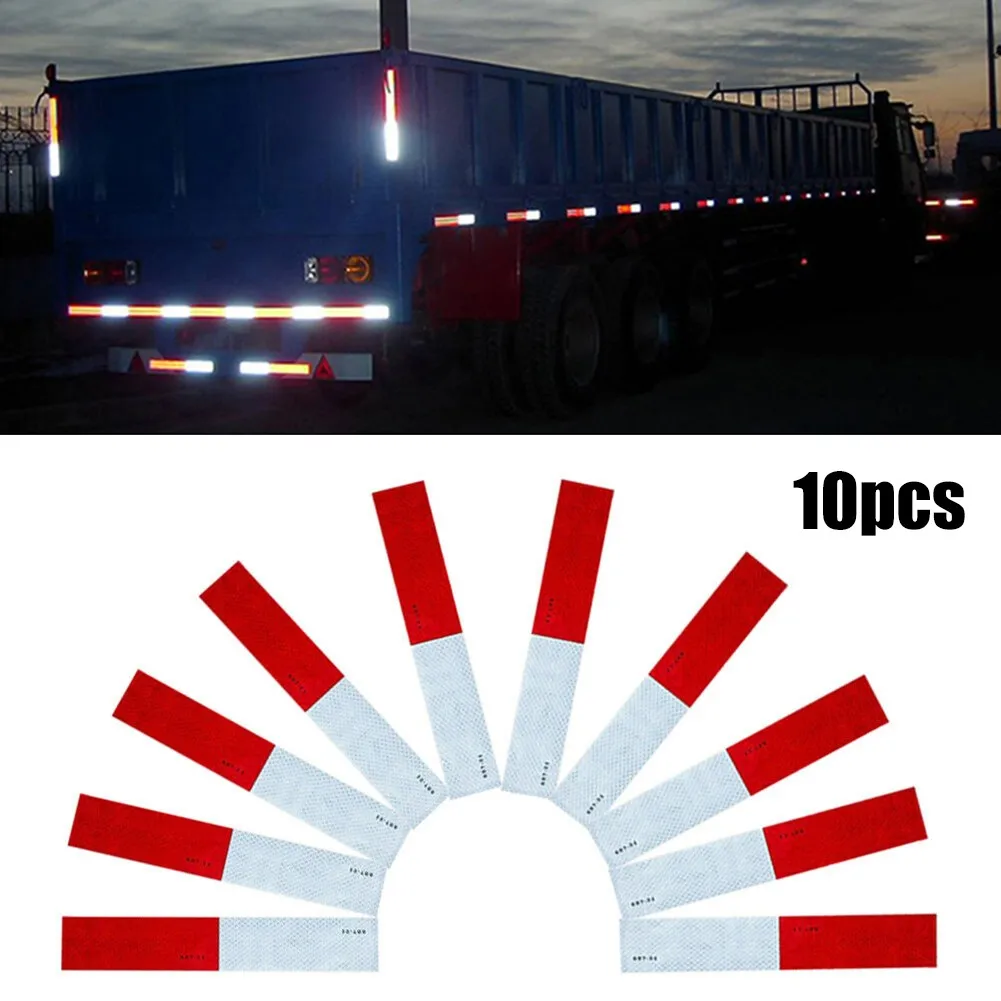 

10 Pcs Conspicuity Reflective Tape 2x12" Red White Strip Trailer RV Truck Exterior Decorative Accessories Safety Stickers Tape