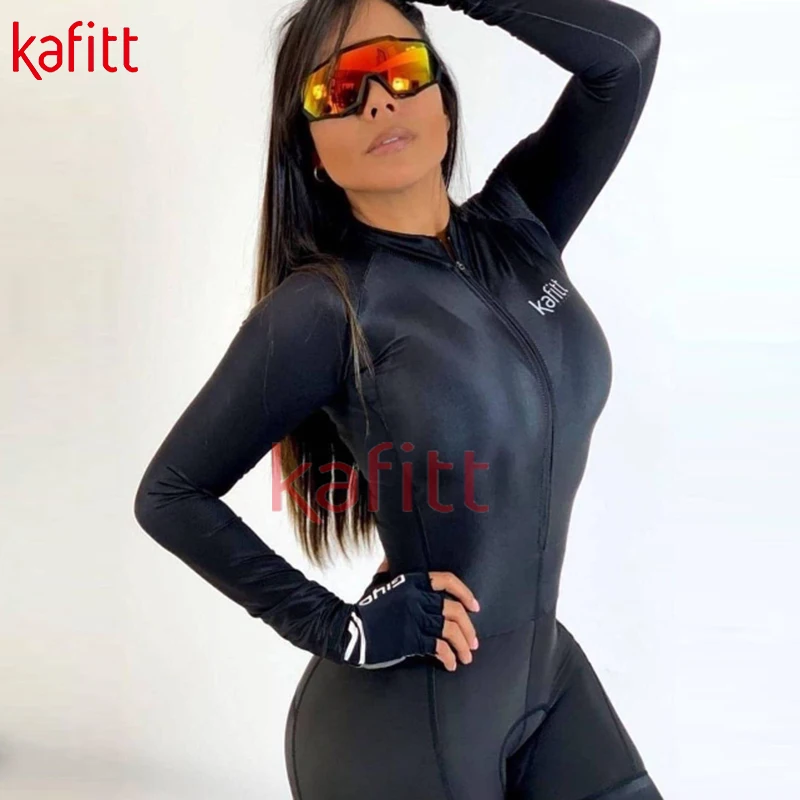 Женский спортивный костюм Calfette с длинным рукавом черный для велоспорта | Спорт и