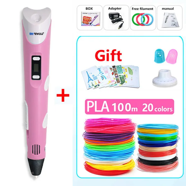 Add PLA100m Myriwell abs 3d pen 3d pens 3d ручка 3д ручка 3d для объёмного рисования LCD дисплей,1.75мм pla пластик нить 3d печать ручка 3д ручку 3d ручка Сделай сам подарок детских подарков - Цвет: Add PLA100m