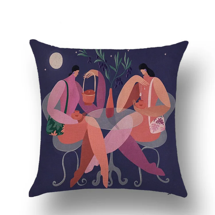 

New Creative Cushion Cover Modern Abstract Portrait Painting Linen Pillow Cover Sofa Abstract Art Deco Pillow Flower 45x45cm