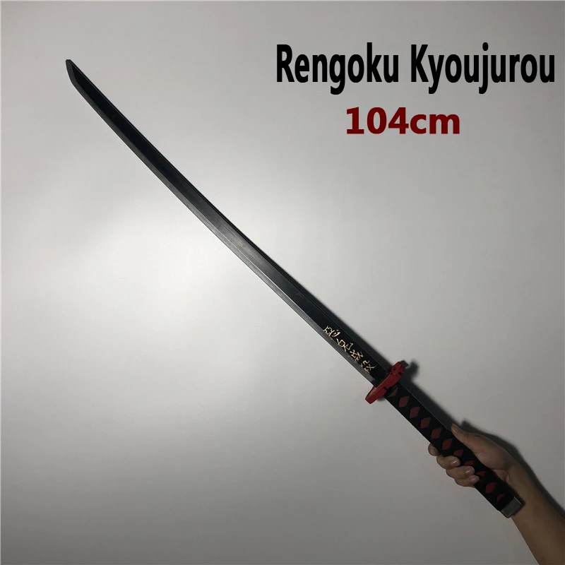 

Cosplay Demon Slayer Sword Rengoku Kyoujurou 1:1 Black Sowrd Anime Ninja Knife Kimetsu no Yaiba Sword Weapon PU Model Gift 104cm