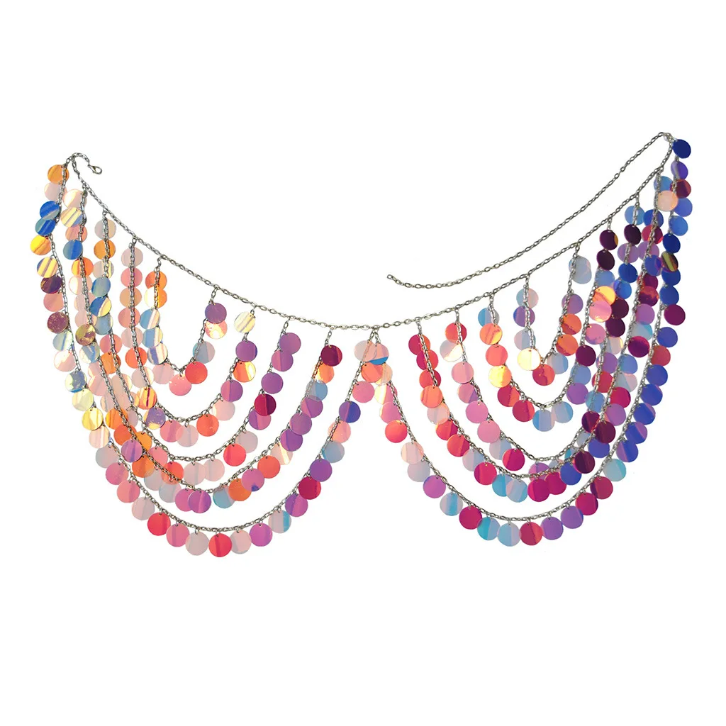

Handmade Multi-Layers Round Sequins Belly Chain Colorful Bikini Mini Skirt Summer Beach Clubwear Sexy Waist Chain Body Jewelry