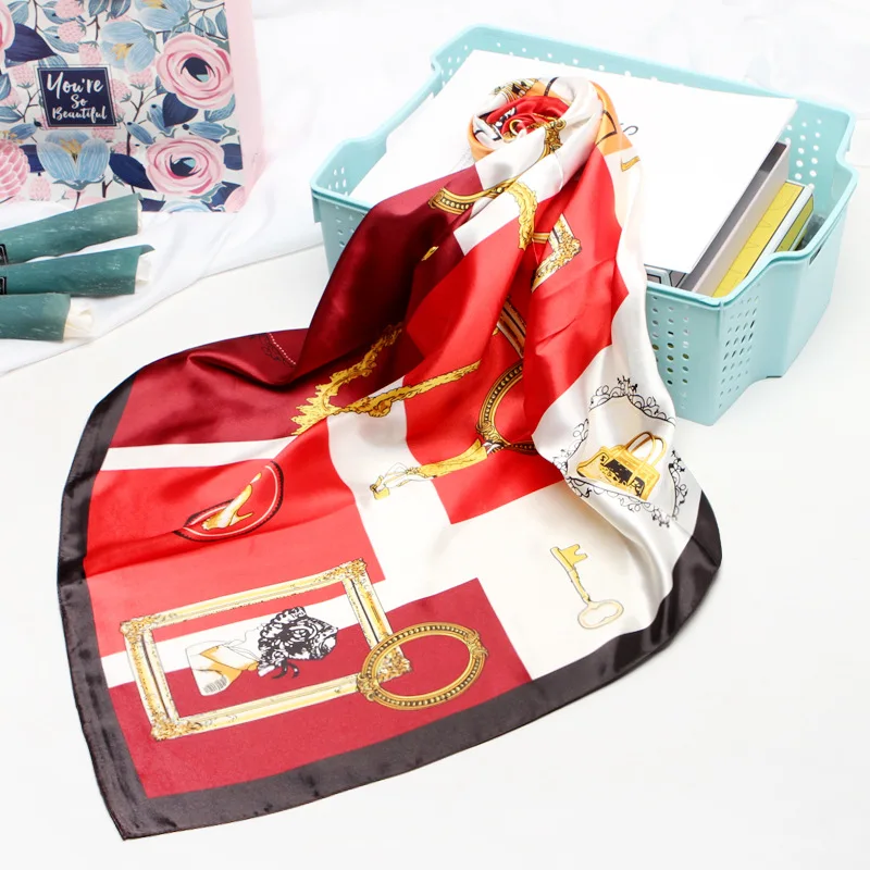 

90*90 см шелковый брелок, шарфы для женщин, платок с квадратной головкой, хиджаб, шарф, Женская сатиновая шаль, накидка, глушитель, парео, Женски...