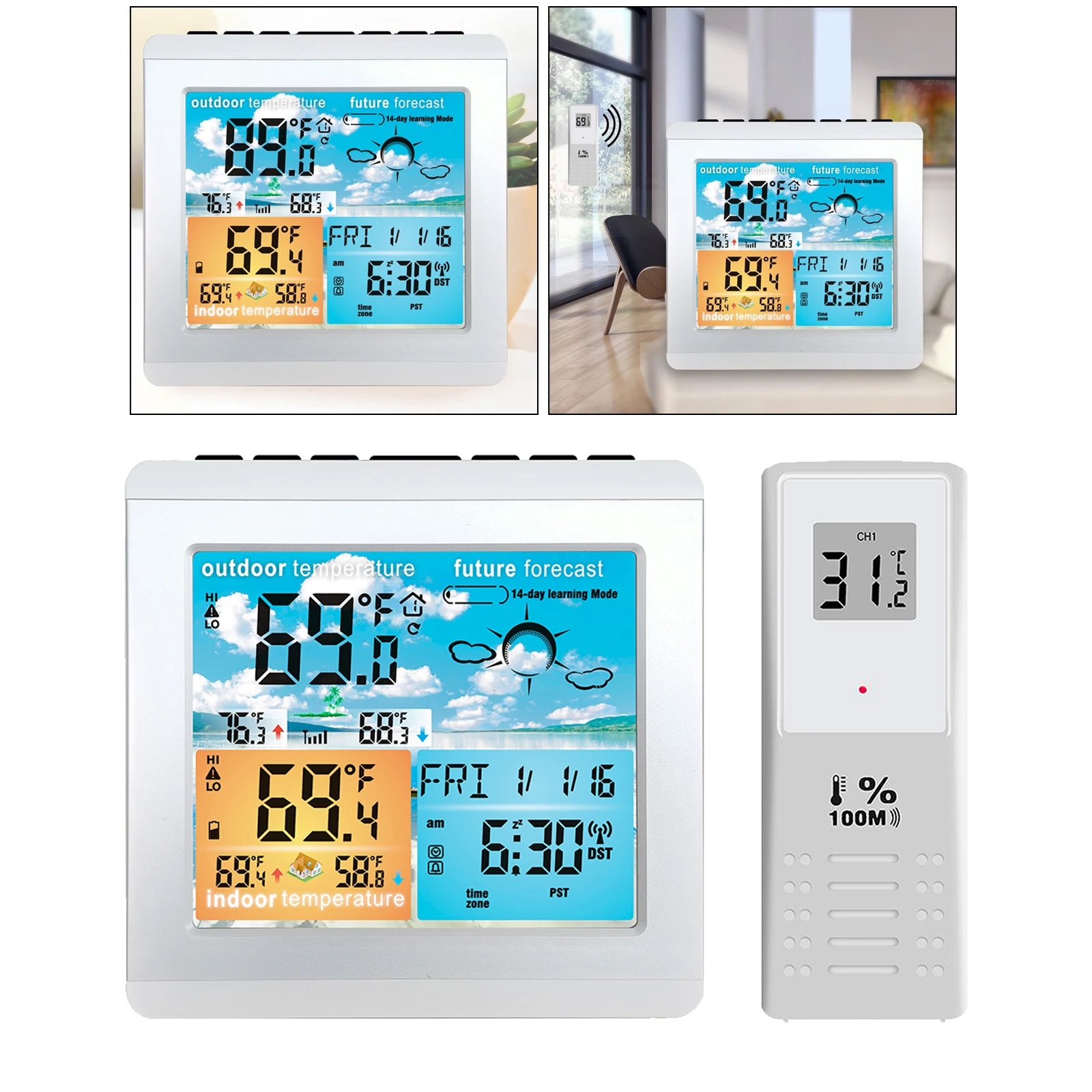 

Outdoor Thermometer Alarm Clock Color Screen Backlight Weather Forecast