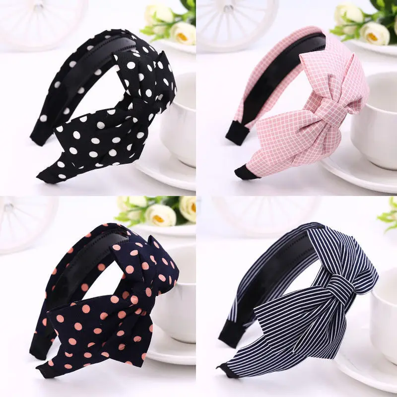 Dot Bowknot Headband for Women Fabric Broadside Hairbands Toothed AntiSlip Slolid Hair Hoop Fashion Accessories Hot Sale |