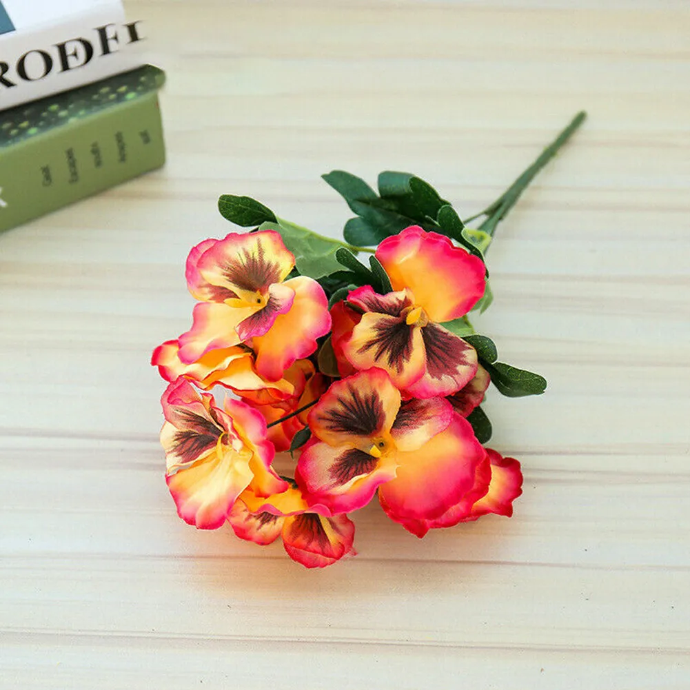 

10 Heads Artificial Flower Pansy Garden Silk Flower Bouquet DIY Stage Party Home Wedding Craft Spring Summer Living Room Decor