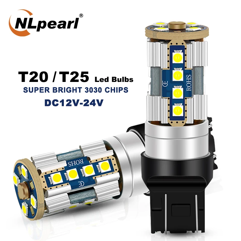 

NLpearl 2X Signal Lamp W21 5W 7443 Led T20 7440 W21W Wy21W 3030SMD 3157 P27/7W T25 Led P27W 3156 Car Brake Light Reverse Light