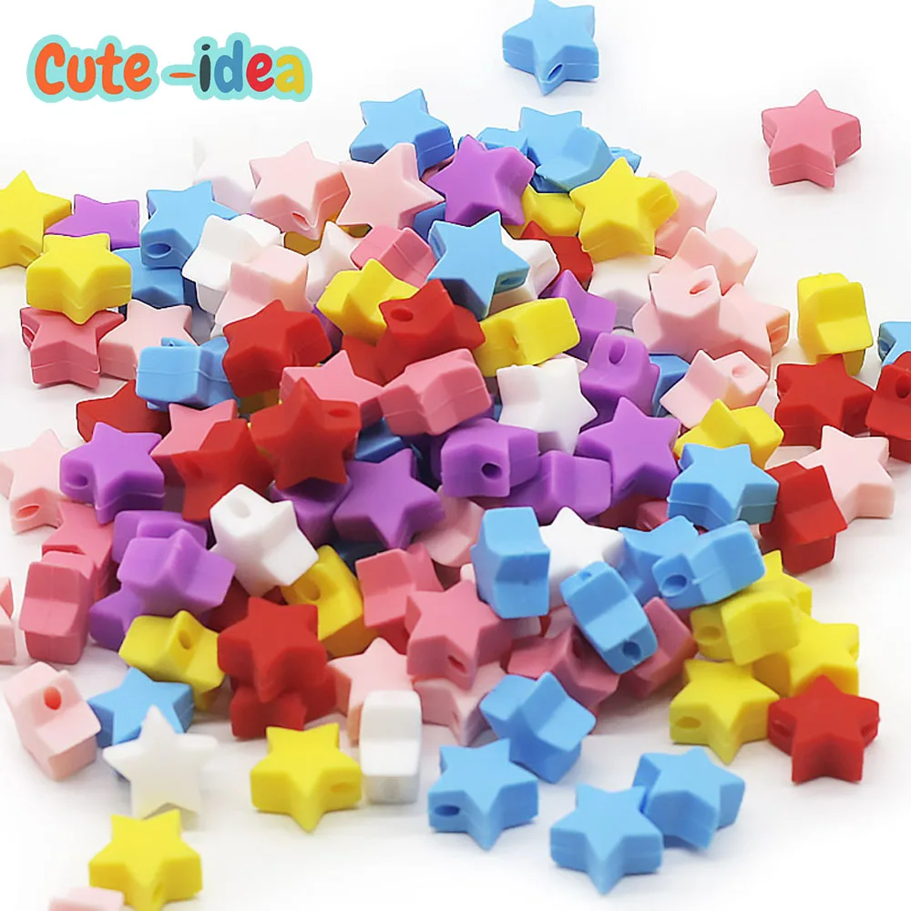 

Cute-idea Food grade Silicone Little Star Shape Beads 20pcs Baby teething Pacifier chain toys Accessories baby Nursing products