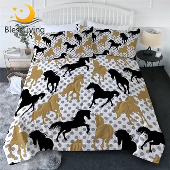 BlessLiving Running Horse Summer Quilt Black Golden Cool Blanket Speckle Bedding Animal Bedspread Warm Couette De Lit Dropship 1